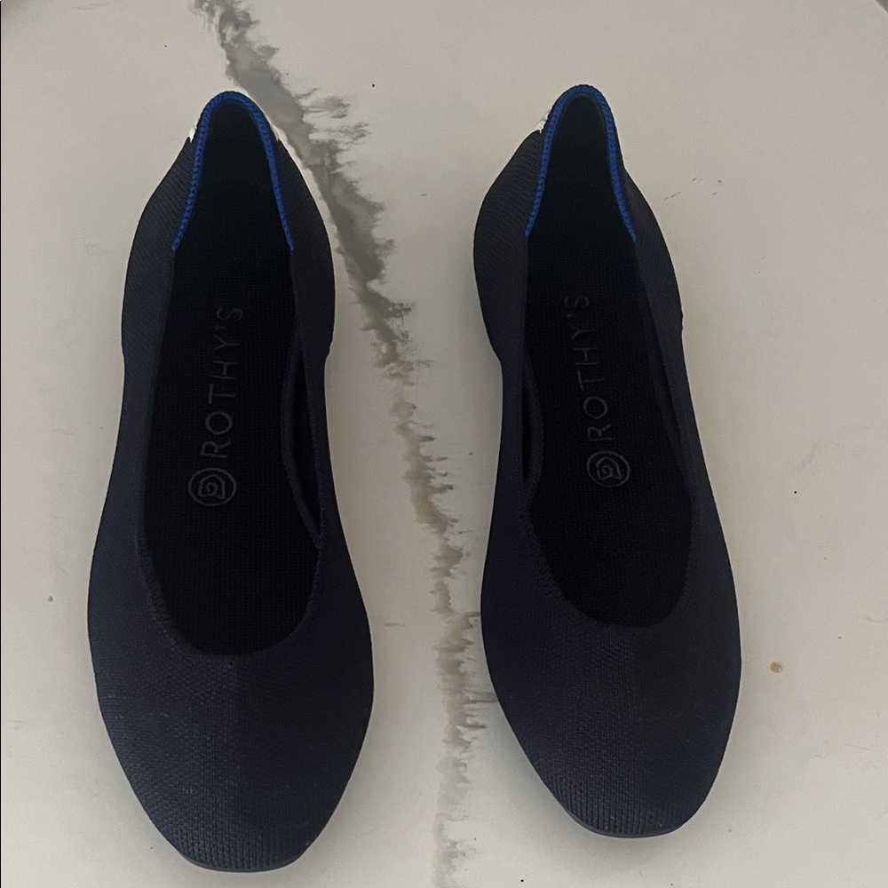 Rothy's Navy Blue Knit Ballet Flats with Royal Blue Trim